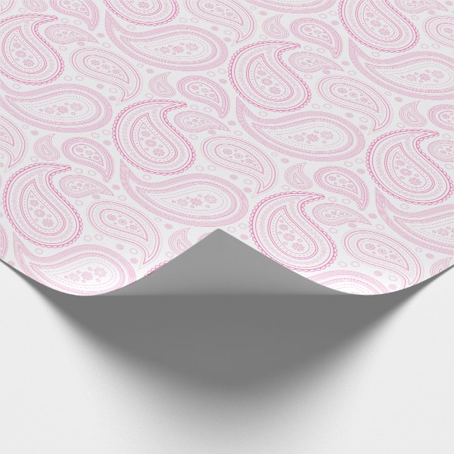 Papel De Presente Rosa de Paisley no papel de envolvimento branco (Ponta)