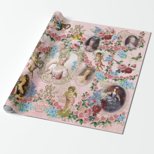 Papel De Presente Rosa de papel de enrolamento Marie Antoinette de V (Desenrolado)