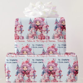 Papel De Presente Rosa do nome da Papai noel Menina Snowman Natal