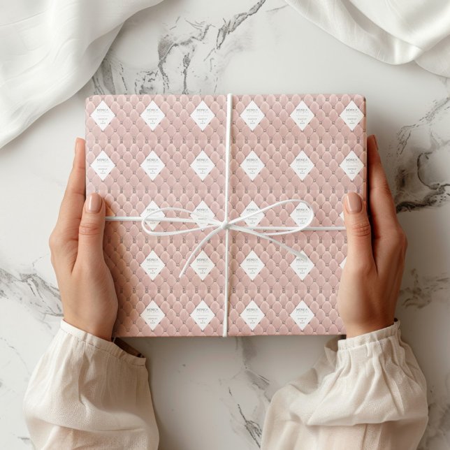 Papel De Presente Rosa Dourada Luxuosa Tufted Monograma (Criador carregado)