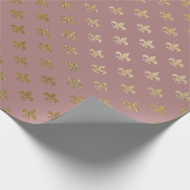 Papel De Presente Rosa Dourado Blush Fior de Lis Dourado Mauve Lilac (Ponta)