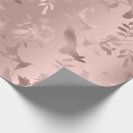 Papel De Presente Rosa Dourado Blush Hummingbird Flores Monocromátic