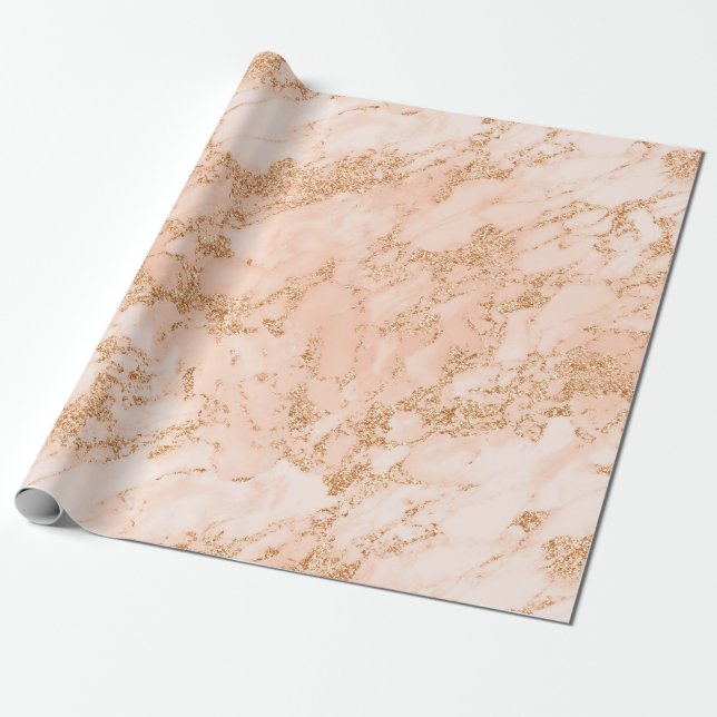 Papel De Presente Rosa Dourado Brilho Mármore Tendência Chic Anivers (Desenrolado)
