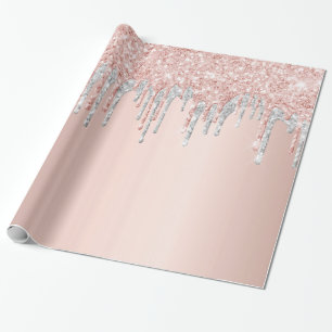Papel De Presente Rosa dourado brilho prateado cor-de-rosa, faísca N