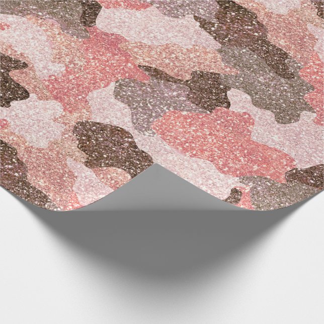 Papel De Presente Rosa Dourado Camuflage Faux Glitter Camo Glam (Ponta)