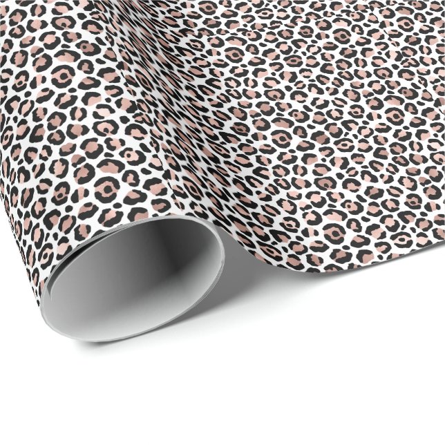 Papel De Presente Rosa Dourado Chic e Impressão Leopardo Preto (Ponta do rolo)