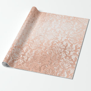 Papel De Presente Rosa Dourado Damask