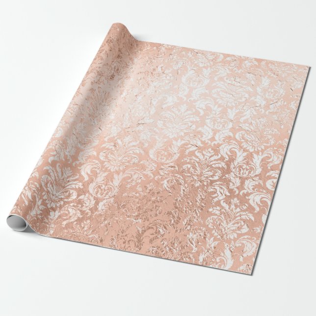 Papel De Presente Rosa Dourado Damask (Desenrolado)
