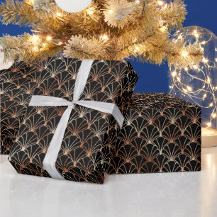 Papel De Presente Rosa Dourado e Padrão Art Déco Preto