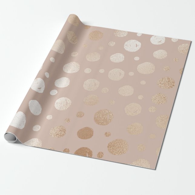 Papel De Presente Rosa dourado e padrão bege (Desenrolado)