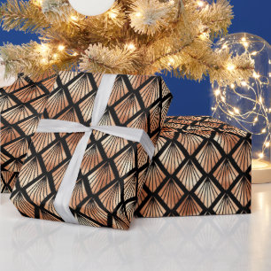 Papel De Presente Rosa Dourado e Preto Padrão Art Déco Diamante