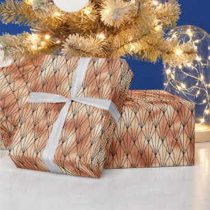 Papel De Presente Rosa Dourado e Preto Padrão Art Déco Diamante