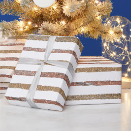 Papel De Presente Rosa Dourado Elegante & Listras Brancas