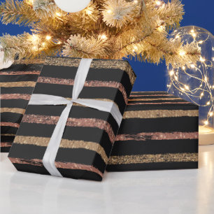 Papel De Presente Rosa Dourado Elegante & Listras Pretas