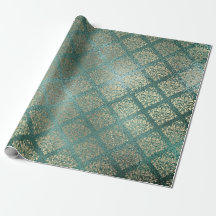 Rosa Dourado Foxier Damask Teal Shiny Glass Metáli