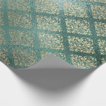 Rosa Dourado Foxier Damask Teal Shiny Glass Metáli