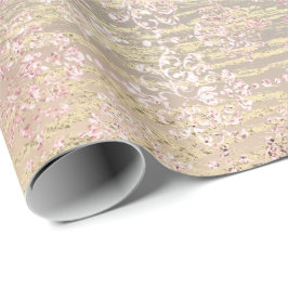 Papel De Presente Rosa Dourado Foxier Metálico Damasco Madeira Rosa