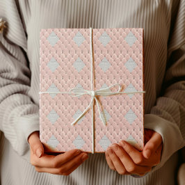 Papel De Presente Rosa Dourado Luxuoso Tufted Monograma
