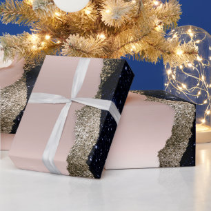Papel De Presente Rosa Dourado Moderno com Brilho Preto