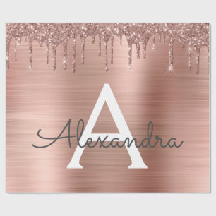 Papel De Presente Rosa Dourado - Nome do Monograma do Metal com Lant