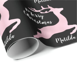 Papel De Presente Rosa Dourado padrão de renas de Natal personalizad