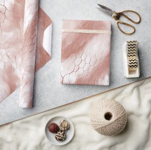 Papel De Presente Rosa Dourado Pele de Cobra Branca