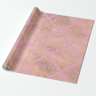 Papel De Presente Rosa e Dourada Paris Foil Damask