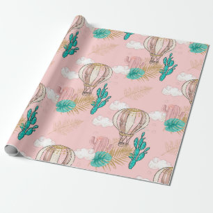 Papel De Presente Rosa e Dourado Deserto Tropical