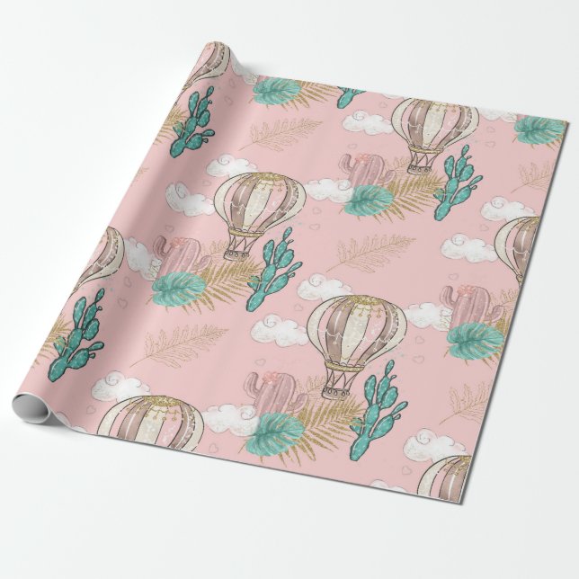 Papel De Presente Rosa e Dourado Deserto Tropical (Desenrolado)