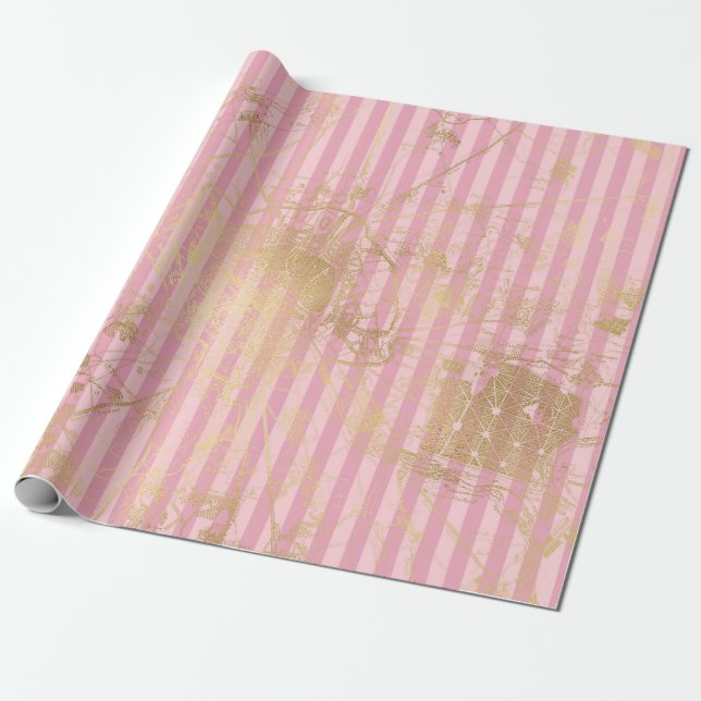 Papel De Presente Rosa e Dourado Paris Foil (Desenrolado)