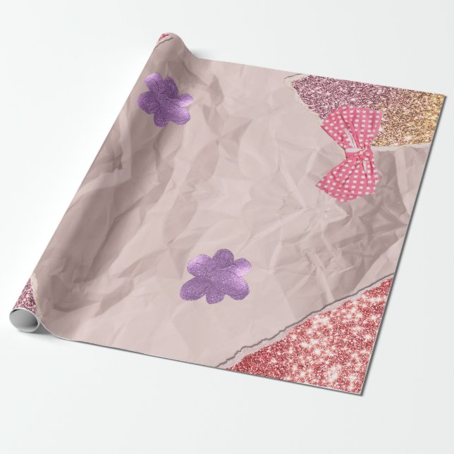 Papel De Presente Rosa e Roxo Glitter Cute (Desenrolado)