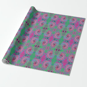 Papel De Presente Rosa e Verde Lima Abstrato Retro Groovy Redemoinho