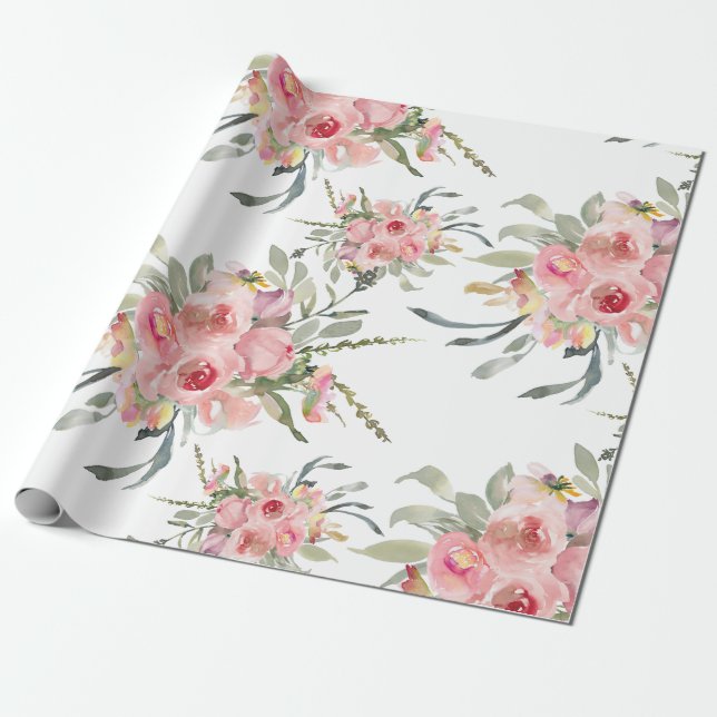 Papel De Presente Rosa Elegante Noiva Flores Femininas Casamento Sof (Desenrolado)