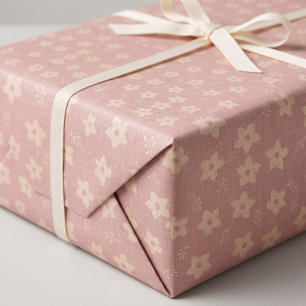 Papel De Presente Rosa Empoeirado Creme Narciso Floral Cottagecore