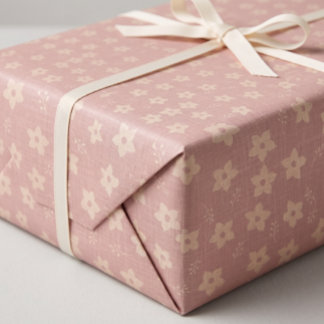 Papel De Presente Rosa Empoeirado Creme Narciso Floral Cottagecore