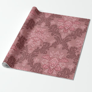 Papel De Presente Rosa Empoeirado Rosa Suave Borgonha Damask Elegant