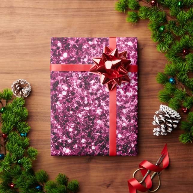 Papel De Presente Rosa escuro falso brilho glitter faíscas (Presente de Natal)