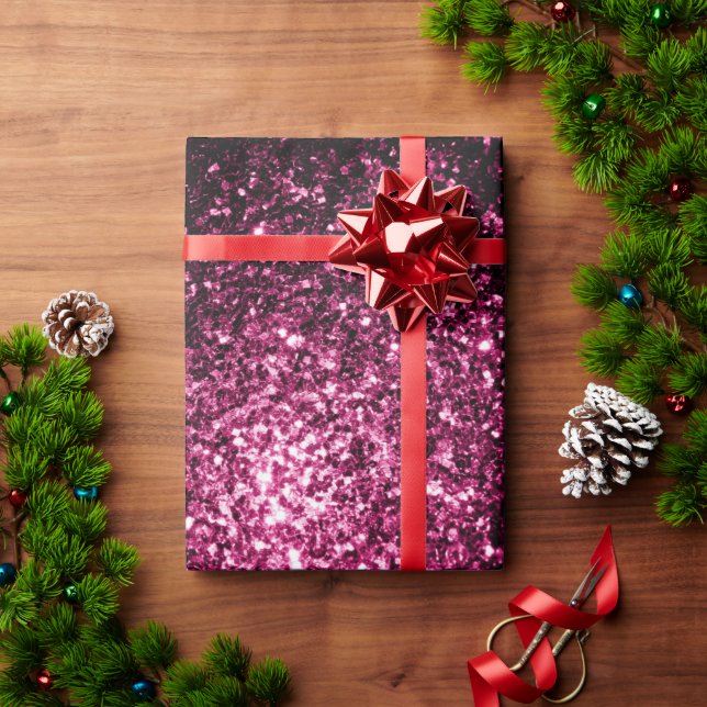 Papel De Presente Rosa escuro falso brilho glitter faíscas (Presente de Natal)
