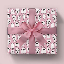 Papel De Presente Rosa Fantasma Halloween