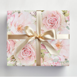 Papel De Presente Rosa Flor Floral de Aquarela Rosa Bege