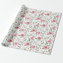 Papel De Presente Rosa Floral Hearts Chá de panela