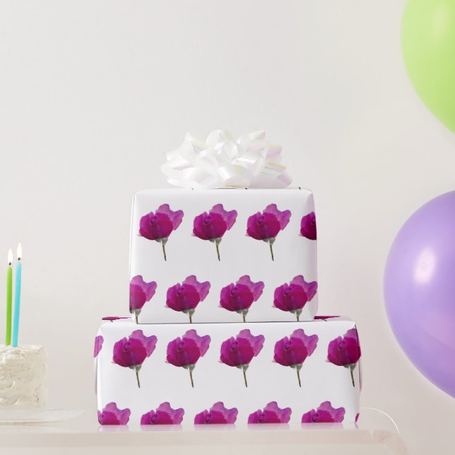 Papel De Presente Rosa floral roxo (Presentes para festas)
