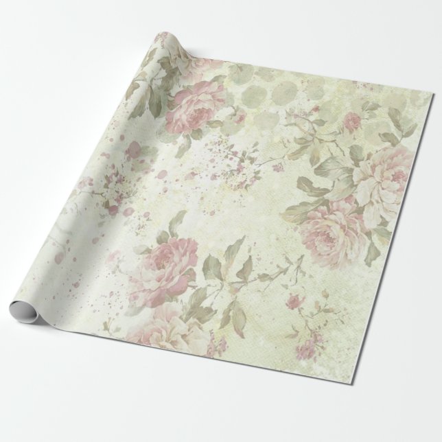 Papel De Presente Rosa Floral Shabby Chic Rosa (Desenrolado)