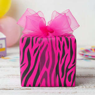 Papel De Presente Rosa Fluorescente Pequena Estampa de Zebra