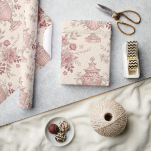 Papel De Presente Rosa Francês Toile em Rosa Pó