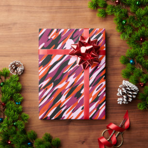 Papel De Presente Rosa fúcsia, laranja, preto e camuflado branco