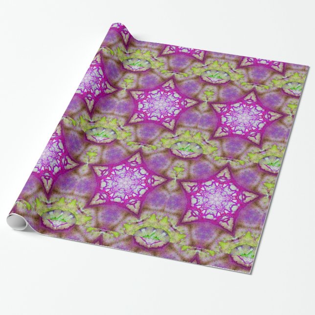 PAPEL DE PRESENTE ROSA FÚCSIA PURPURA ABSTRATA ESTRELA (Desenrolado)