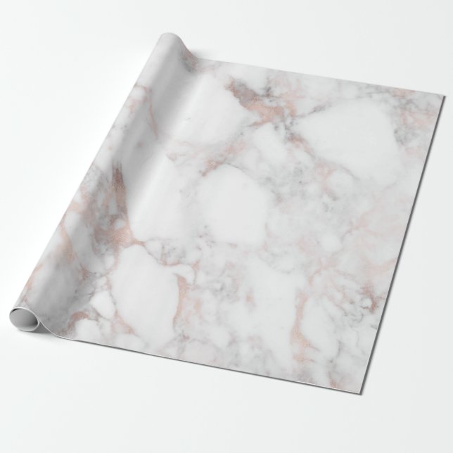 Papel De Presente Rosa-gold e White Faux Marble Stone (Desenrolado)