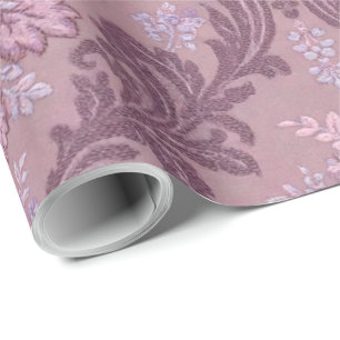 Papel De Presente Rosa Lavanda Empoeirada Lilás Mauve Damasco Elegan