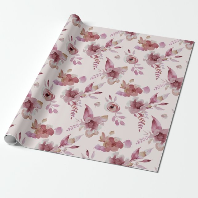 Papel De Presente Rosa Mauve Elegante Floral Chique Festa de Bebê Me (Desenrolado)